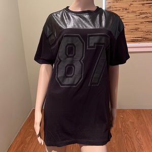 Victorious Black With Faux Leather Trim Jersey Style With A Number On Front XL
